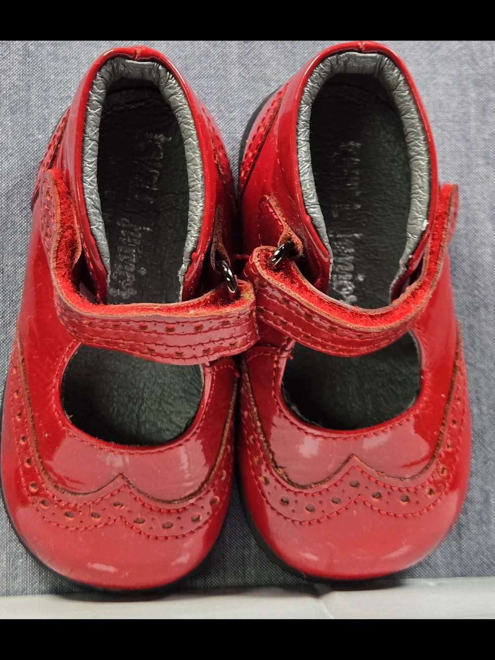 Girls Red Patent Mary Jane Dress Shoes with Decorative Perforations
